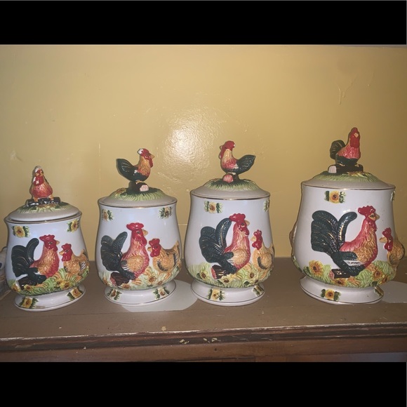 4Pc Ceramic Rooster Kitchen Set